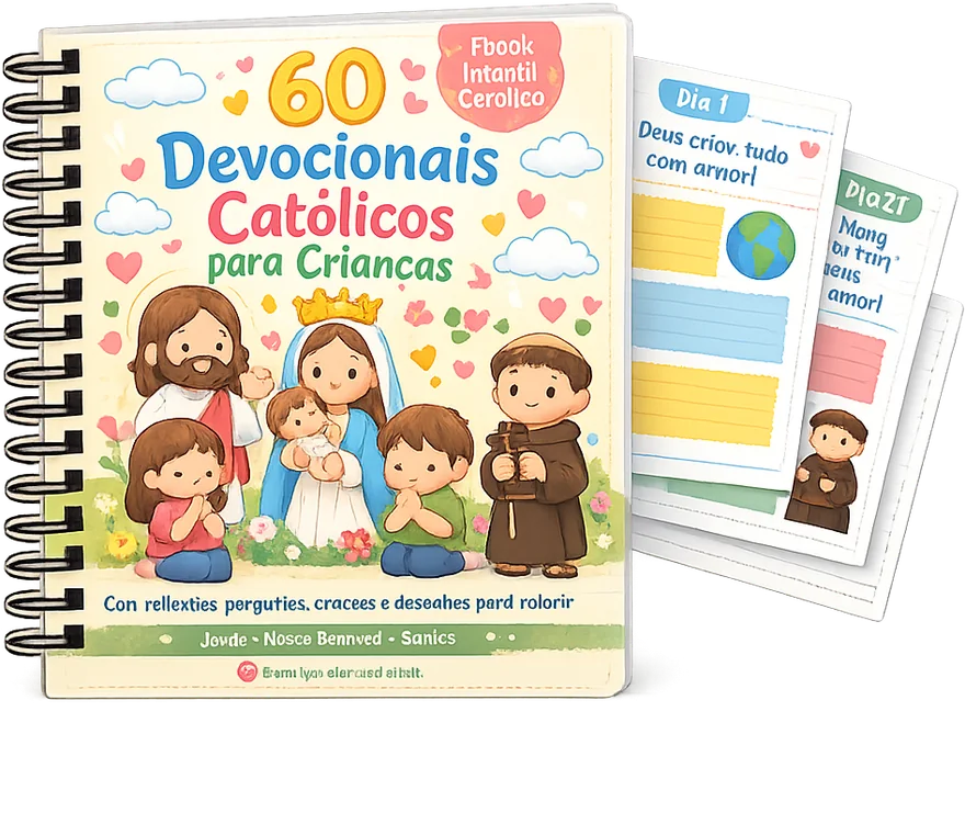 Livro 60 Devocionais Católicos para Crianças, com páginas de atividades e espaço para colorir